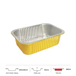 Thông số kích thước khay nhôm 885ml LEO miệng 184x128mm