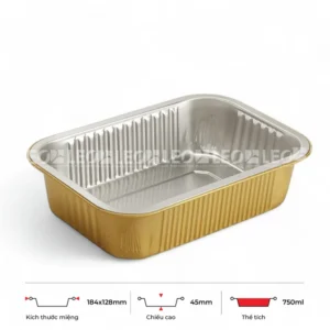 Thông số kích thước khay nhôm 750ml LEO miệng 184x128mm