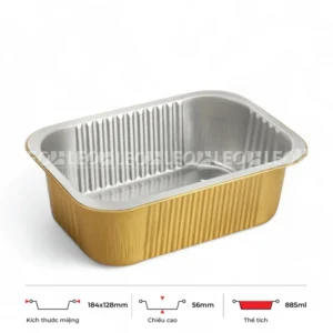 Thông số kích thước khay nhôm 885ml LEO miệng 184x128mm