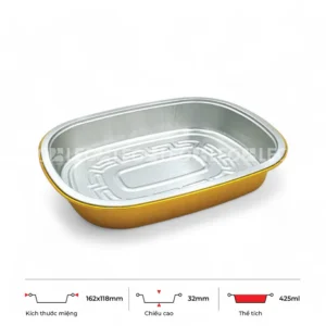 Thông số kích thước khay nhôm oval cao cấp 425ml LEO miệng 162x118mm, chiều cao 32mm