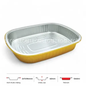 Thông số kích thước khay nhôm oval cao cấp 1340ml LEO miệng 247x194mm, chiều cao 40mm