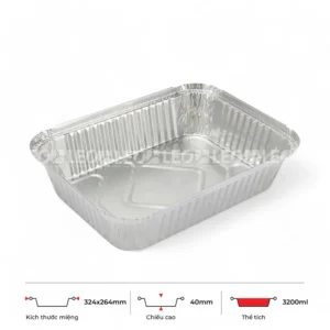 Thông số kích thước khay nhôm chữ nhật phổ thông 3200ml LEO miệng 324x264mm, chiều cao 40mm