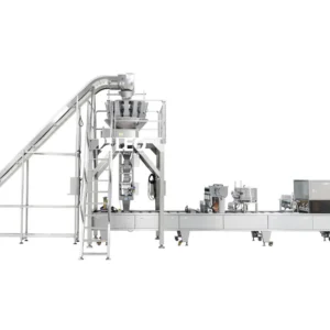 Dây chuyền cân định lượng, thả phôi, đóng seal tự động dạng băng tải từ LEO Aluminium Packaging