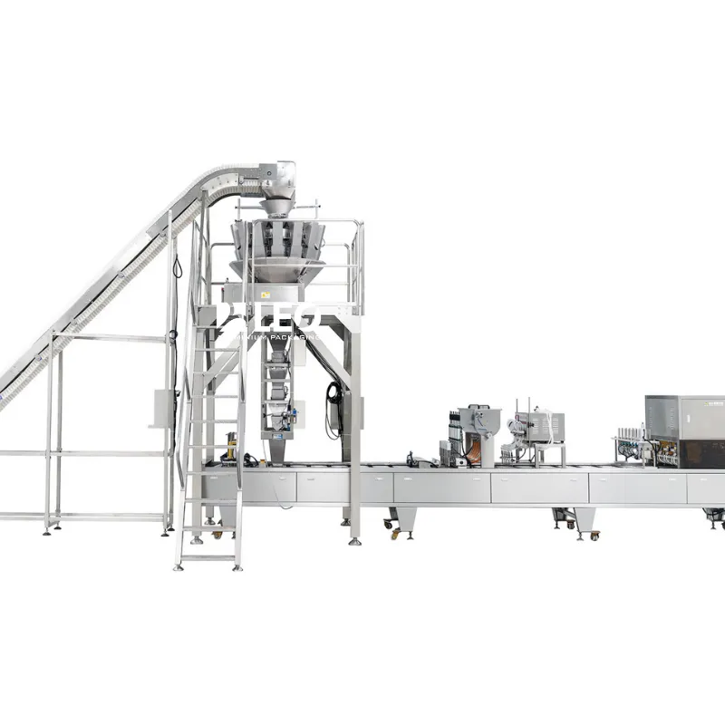 Dây chuyền cân định lượng, thả phôi, đóng seal tự động dạng băng tải từ LEO Aluminium Packaging