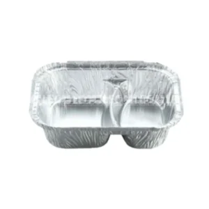 Cận cảnh độ sâu lòng khay nhôm 2 ngăn phổ thông 800ml từ LEO Aluminium Packaging