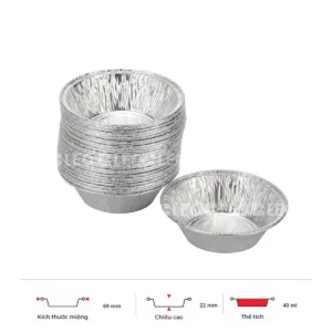 Thông số kích thước khay nhôm tròn phổ thông 40ml LEO miệng 69mm, chiều cao 22mm