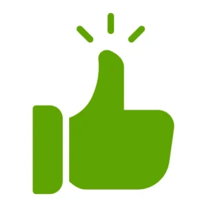 Icon hình bàn tay giơ ngón cái màu xanh lá cây tượng trưng cho sự trách nhiệm của khay nhôm LEO
