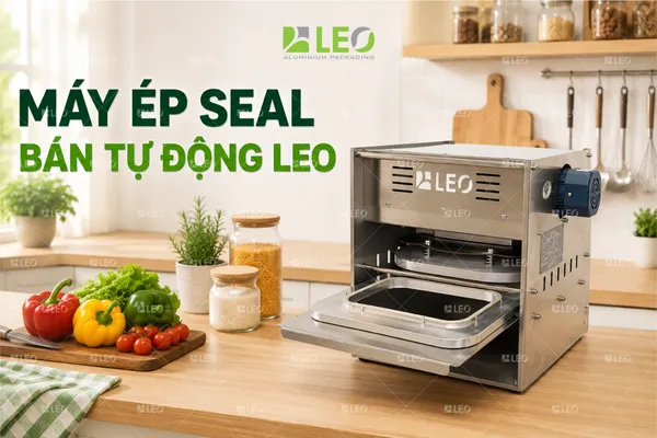 Mẫu máy ép seal khay nhôm bán tự động của LEO