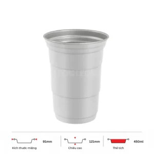 Thông số kích thước ly nhôm 450ml LEO miệng 91mm, chiều cao 121mm