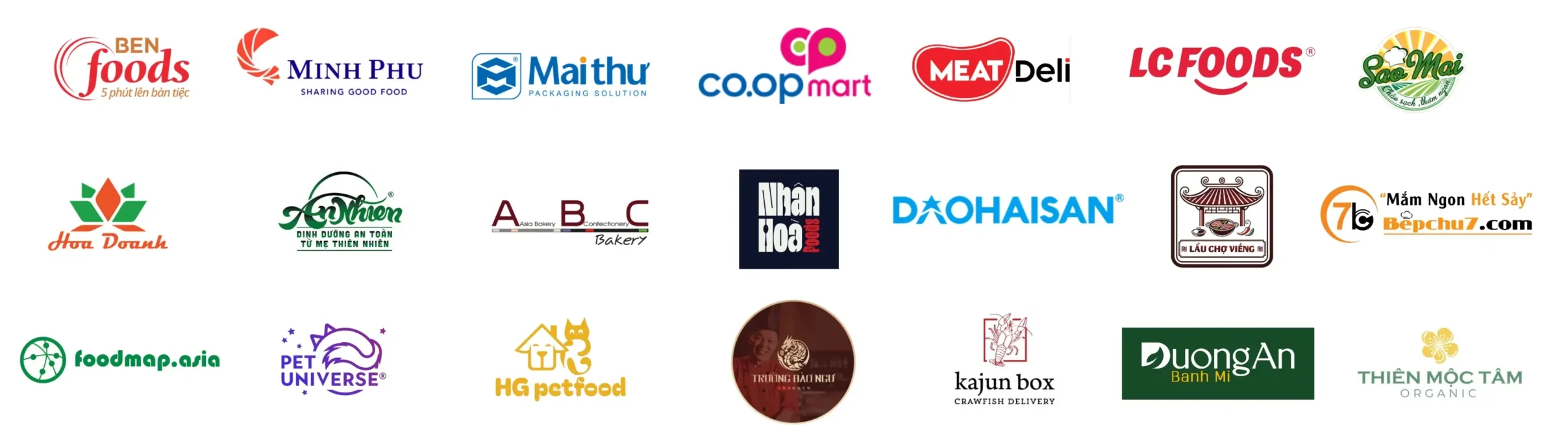 Tổng hợp các đối tác tin tưởng dùng khay nhôm LEO: BENFoods, Minh Phú, Mai Thư,...